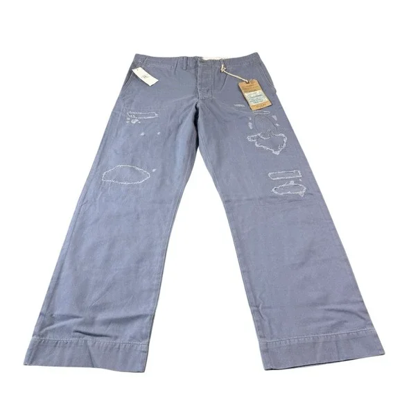 RRL Military Blue Field Button Fly Distressed Men's Chino Size 32x30 NWT 400$ - Picture 2 of 9